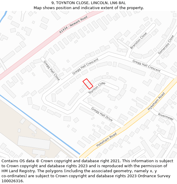 9, TOYNTON CLOSE, LINCOLN, LN6 8AL: Location map and indicative extent of plot