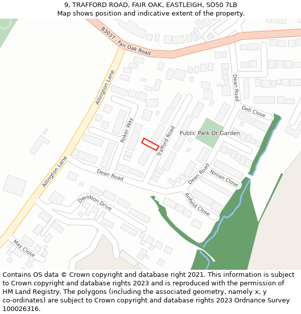 9, TRAFFORD ROAD, FAIR OAK, EASTLEIGH, SO50 7LB: Location map and indicative extent of plot