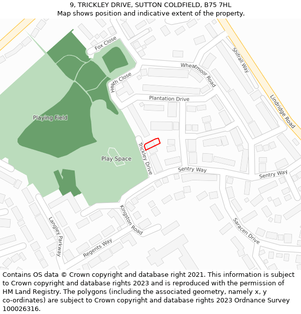 9, TRICKLEY DRIVE, SUTTON COLDFIELD, B75 7HL: Location map and indicative extent of plot