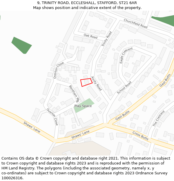 9, TRINITY ROAD, ECCLESHALL, STAFFORD, ST21 6AR: Location map and indicative extent of plot