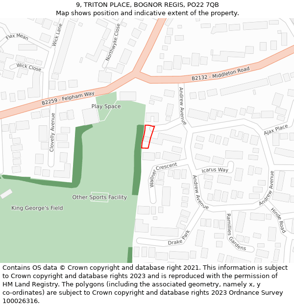 9, TRITON PLACE, BOGNOR REGIS, PO22 7QB: Location map and indicative extent of plot