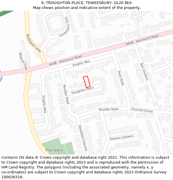 9, TROUGHTON PLACE, TEWKESBURY, GL20 8EA: Location map and indicative extent of plot