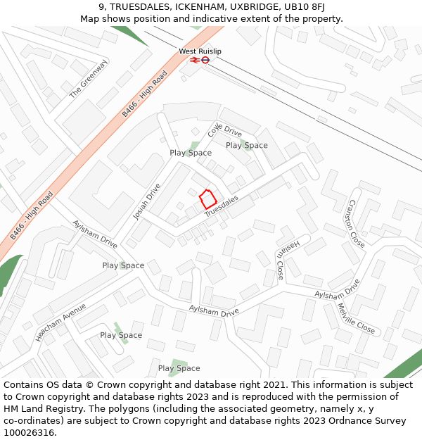 9, TRUESDALES, ICKENHAM, UXBRIDGE, UB10 8FJ: Location map and indicative extent of plot