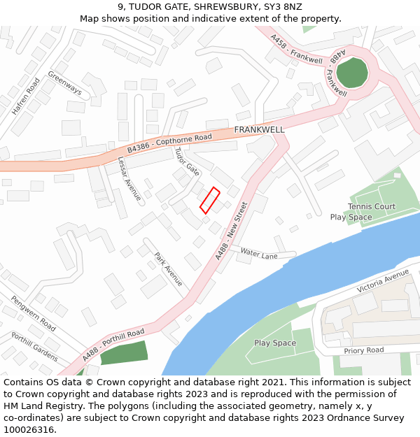 9, TUDOR GATE, SHREWSBURY, SY3 8NZ: Location map and indicative extent of plot