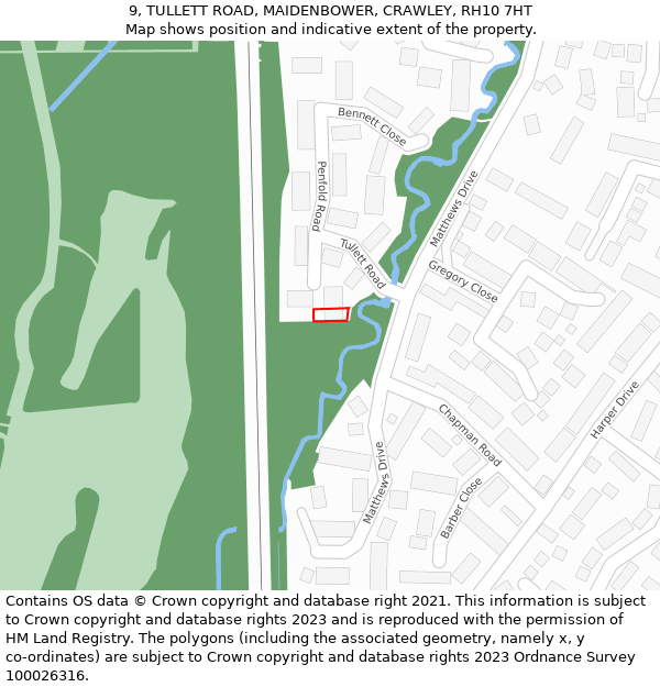 9, TULLETT ROAD, MAIDENBOWER, CRAWLEY, RH10 7HT: Location map and indicative extent of plot