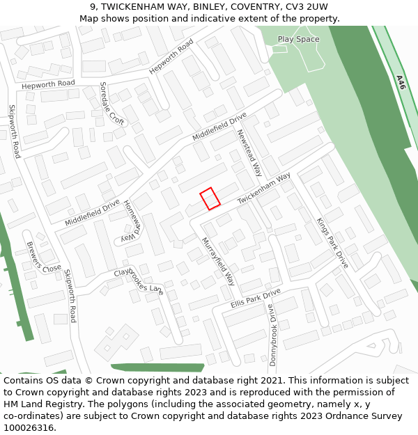 9, TWICKENHAM WAY, BINLEY, COVENTRY, CV3 2UW: Location map and indicative extent of plot