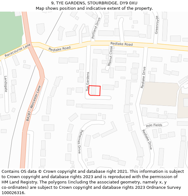 9, TYE GARDENS, STOURBRIDGE, DY9 0XU: Location map and indicative extent of plot