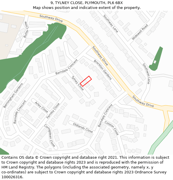 9, TYLNEY CLOSE, PLYMOUTH, PL6 6BX: Location map and indicative extent of plot
