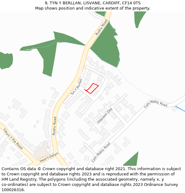 9, TYN Y BERLLAN, LISVANE, CARDIFF, CF14 0TS: Location map and indicative extent of plot