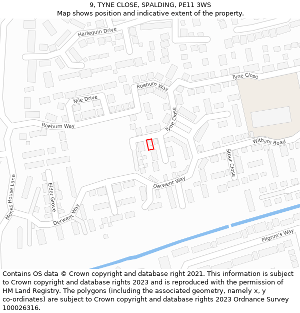 9, TYNE CLOSE, SPALDING, PE11 3WS: Location map and indicative extent of plot