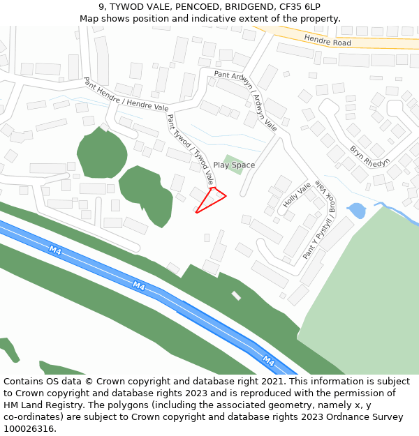 9, TYWOD VALE, PENCOED, BRIDGEND, CF35 6LP: Location map and indicative extent of plot