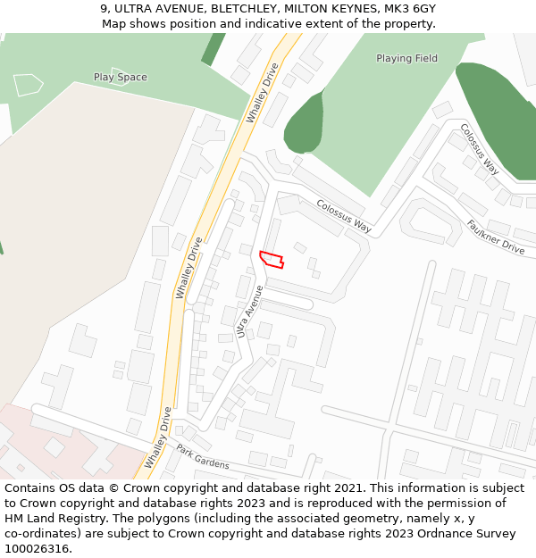 9, ULTRA AVENUE, BLETCHLEY, MILTON KEYNES, MK3 6GY: Location map and indicative extent of plot