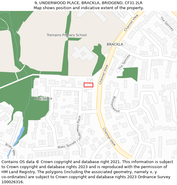 9, UNDERWOOD PLACE, BRACKLA, BRIDGEND, CF31 2LR: Location map and indicative extent of plot