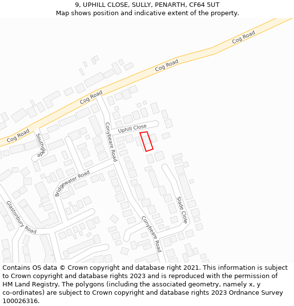 9, UPHILL CLOSE, SULLY, PENARTH, CF64 5UT: Location map and indicative extent of plot