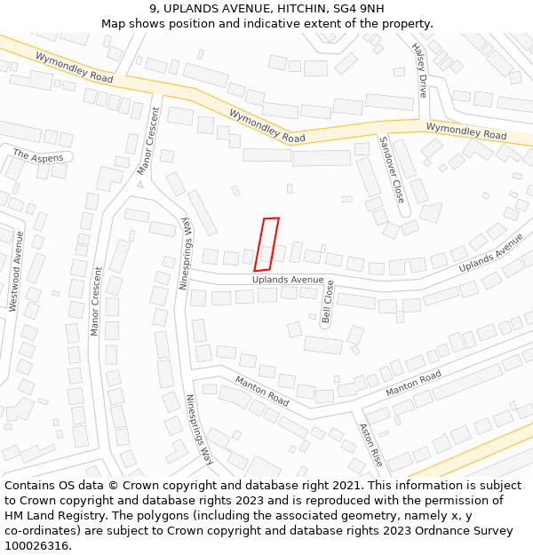 9, UPLANDS AVENUE, HITCHIN, SG4 9NH: Location map and indicative extent of plot