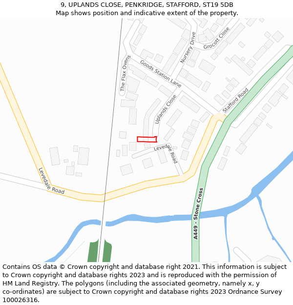 9, UPLANDS CLOSE, PENKRIDGE, STAFFORD, ST19 5DB: Location map and indicative extent of plot