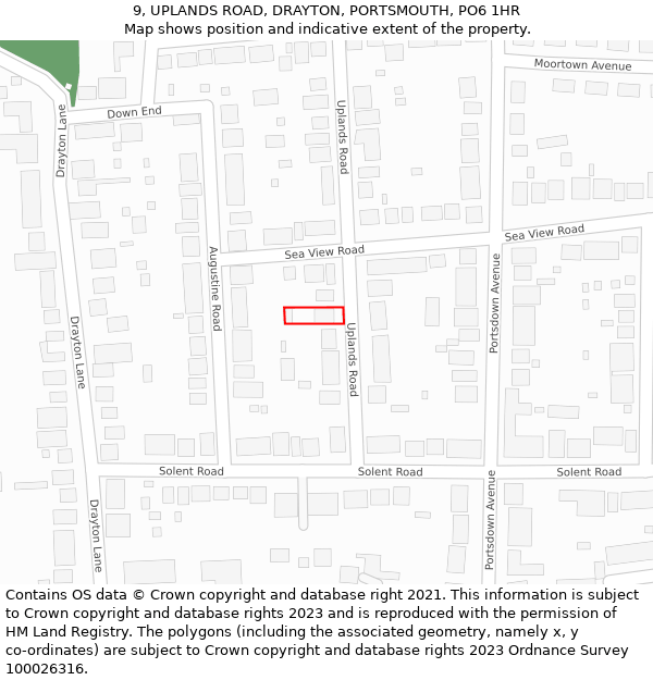 9, UPLANDS ROAD, DRAYTON, PORTSMOUTH, PO6 1HR: Location map and indicative extent of plot