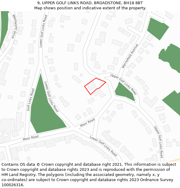 9, UPPER GOLF LINKS ROAD, BROADSTONE, BH18 8BT: Location map and indicative extent of plot