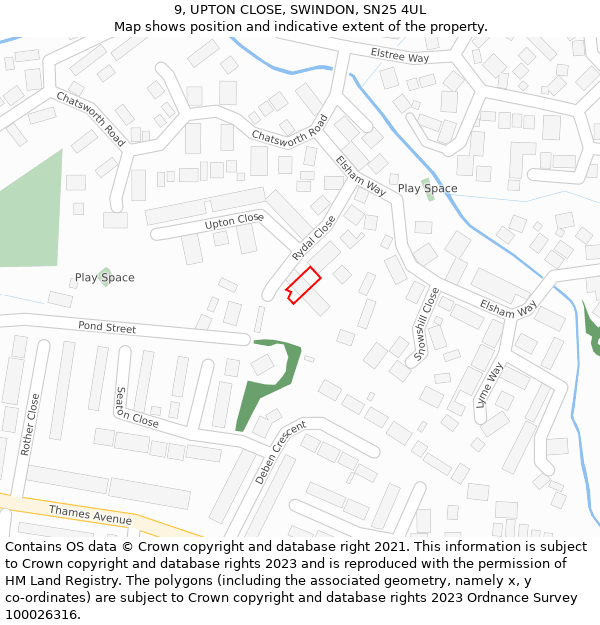 9, UPTON CLOSE, SWINDON, SN25 4UL: Location map and indicative extent of plot