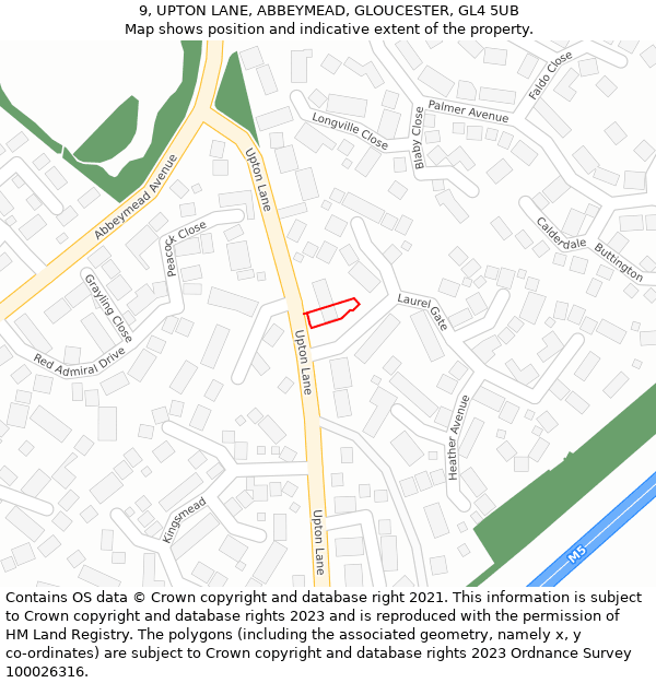 9, UPTON LANE, ABBEYMEAD, GLOUCESTER, GL4 5UB: Location map and indicative extent of plot