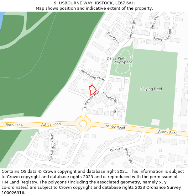 9, USBOURNE WAY, IBSTOCK, LE67 6AH: Location map and indicative extent of plot