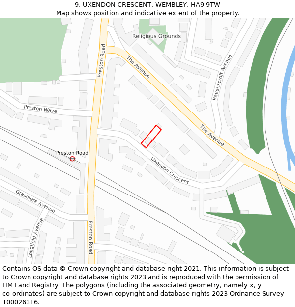 9, UXENDON CRESCENT, WEMBLEY, HA9 9TW: Location map and indicative extent of plot
