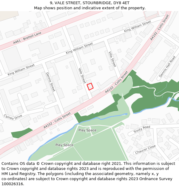 9, VALE STREET, STOURBRIDGE, DY8 4ET: Location map and indicative extent of plot