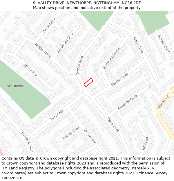 9, VALLEY DRIVE, NEWTHORPE, NOTTINGHAM, NG16 2DT: Location map and indicative extent of plot