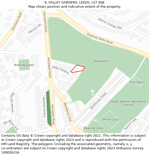 9, VALLEY GARDENS, LEEDS, LS7 4QE: Location map and indicative extent of plot