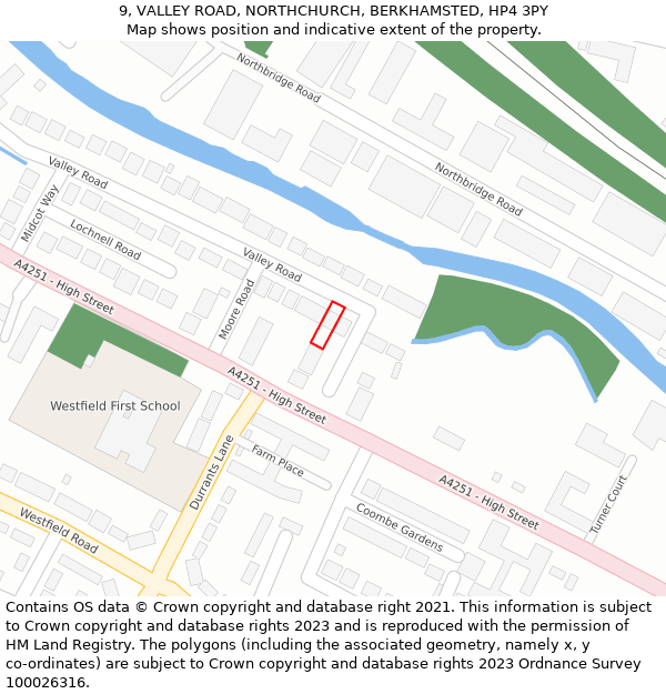 9, VALLEY ROAD, NORTHCHURCH, BERKHAMSTED, HP4 3PY: Location map and indicative extent of plot