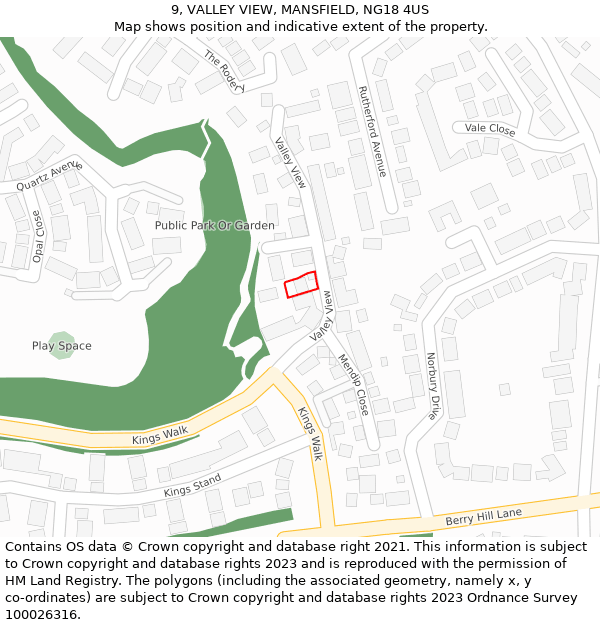 9, VALLEY VIEW, MANSFIELD, NG18 4US: Location map and indicative extent of plot