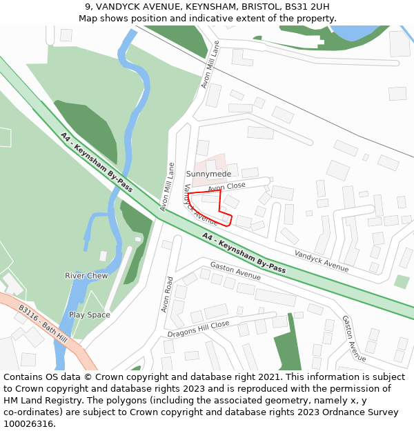 9, VANDYCK AVENUE, KEYNSHAM, BRISTOL, BS31 2UH: Location map and indicative extent of plot