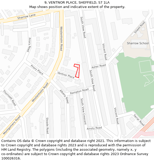 9, VENTNOR PLACE, SHEFFIELD, S7 1LA: Location map and indicative extent of plot