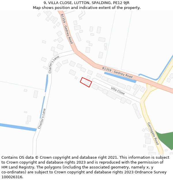 9, VILLA CLOSE, LUTTON, SPALDING, PE12 9JR: Location map and indicative extent of plot