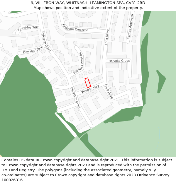 9, VILLEBON WAY, WHITNASH, LEAMINGTON SPA, CV31 2RD: Location map and indicative extent of plot