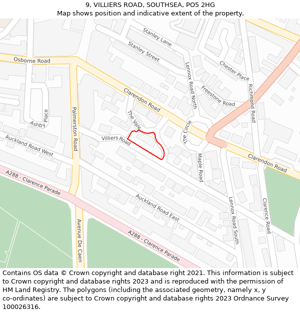 9, VILLIERS ROAD, SOUTHSEA, PO5 2HG: Location map and indicative extent of plot