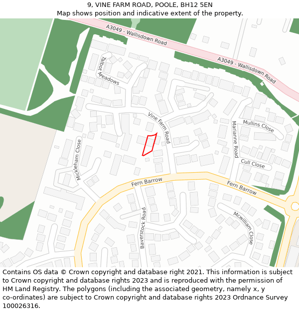 9, VINE FARM ROAD, POOLE, BH12 5EN: Location map and indicative extent of plot
