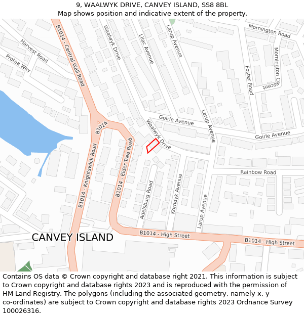 9, WAALWYK DRIVE, CANVEY ISLAND, SS8 8BL: Location map and indicative extent of plot