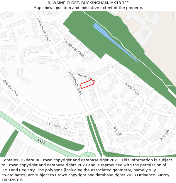 9, WAINE CLOSE, BUCKINGHAM, MK18 1FF: Location map and indicative extent of plot