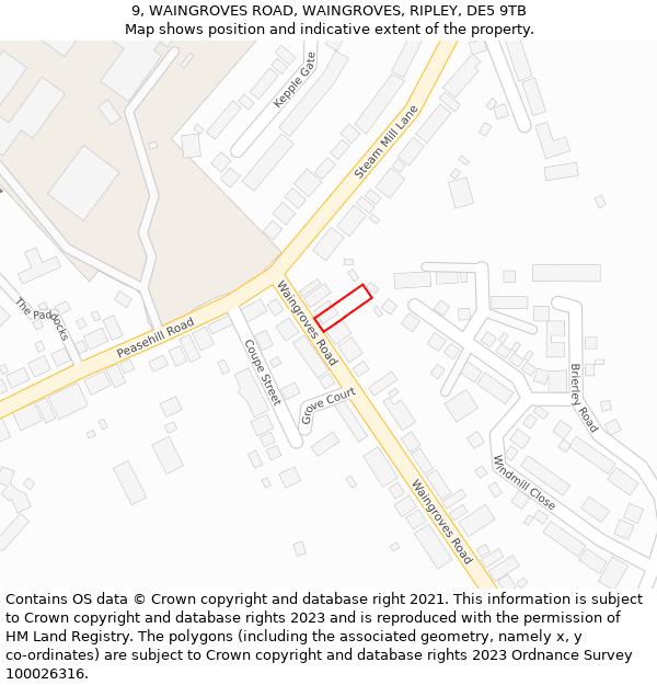 9, WAINGROVES ROAD, WAINGROVES, RIPLEY, DE5 9TB: Location map and indicative extent of plot