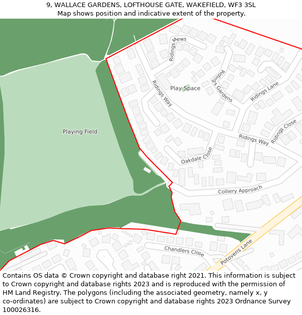 9, WALLACE GARDENS, LOFTHOUSE GATE, WAKEFIELD, WF3 3SL: Location map and indicative extent of plot