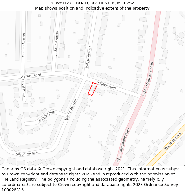 9, WALLACE ROAD, ROCHESTER, ME1 2SZ: Location map and indicative extent of plot