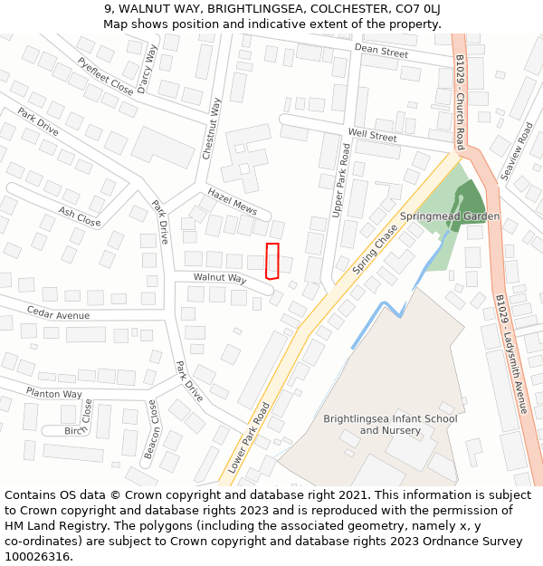 9, WALNUT WAY, BRIGHTLINGSEA, COLCHESTER, CO7 0LJ: Location map and indicative extent of plot