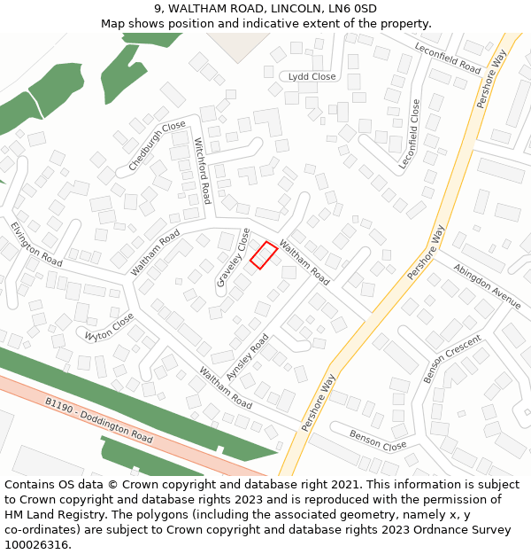 9, WALTHAM ROAD, LINCOLN, LN6 0SD: Location map and indicative extent of plot