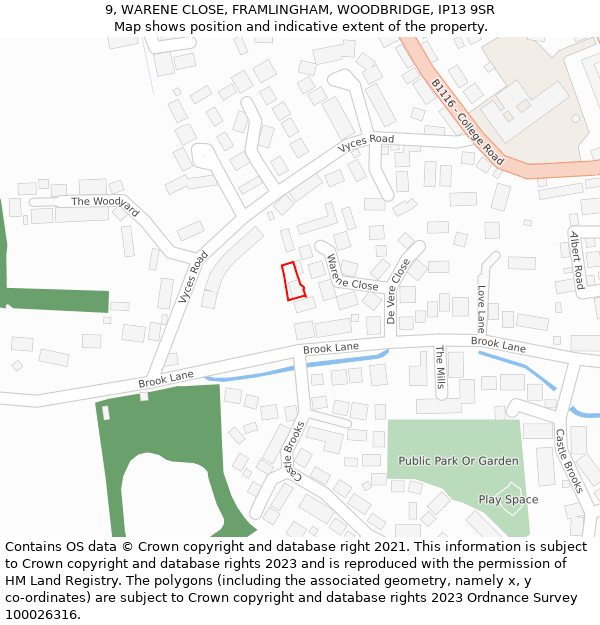 9, WARENE CLOSE, FRAMLINGHAM, WOODBRIDGE, IP13 9SR: Location map and indicative extent of plot