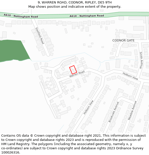 9, WARREN ROAD, CODNOR, RIPLEY, DE5 9TH: Location map and indicative extent of plot