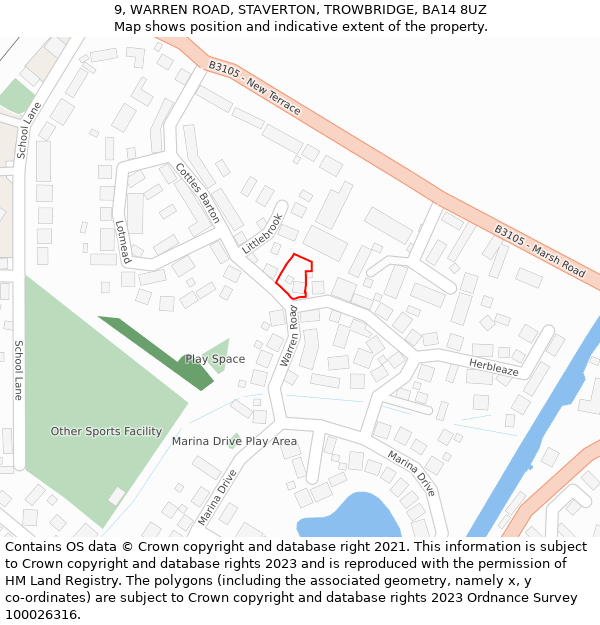 9, WARREN ROAD, STAVERTON, TROWBRIDGE, BA14 8UZ: Location map and indicative extent of plot