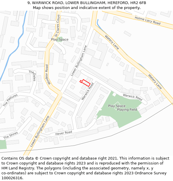9, WARWICK ROAD, LOWER BULLINGHAM, HEREFORD, HR2 6FB: Location map and indicative extent of plot