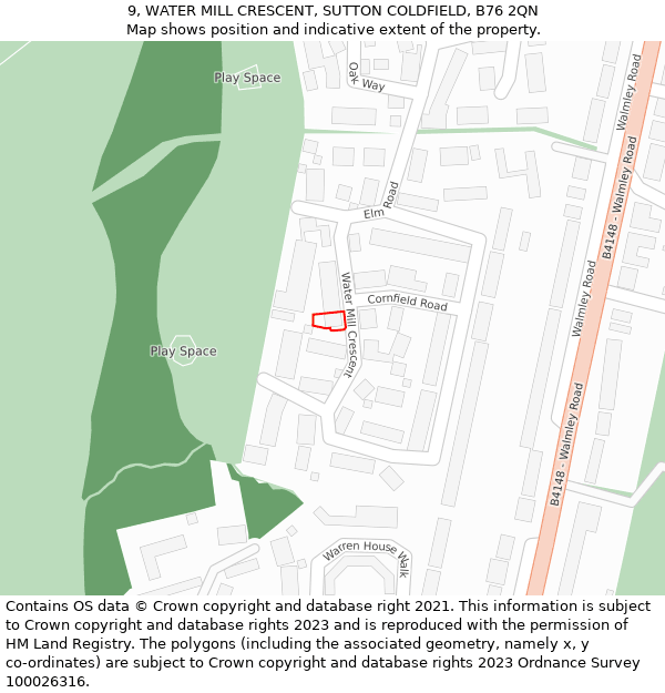 9, WATER MILL CRESCENT, SUTTON COLDFIELD, B76 2QN: Location map and indicative extent of plot