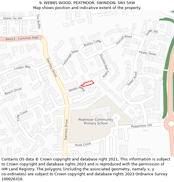 9, WEBBS WOOD, PEATMOOR, SWINDON, SN5 5AW: Location map and indicative extent of plot